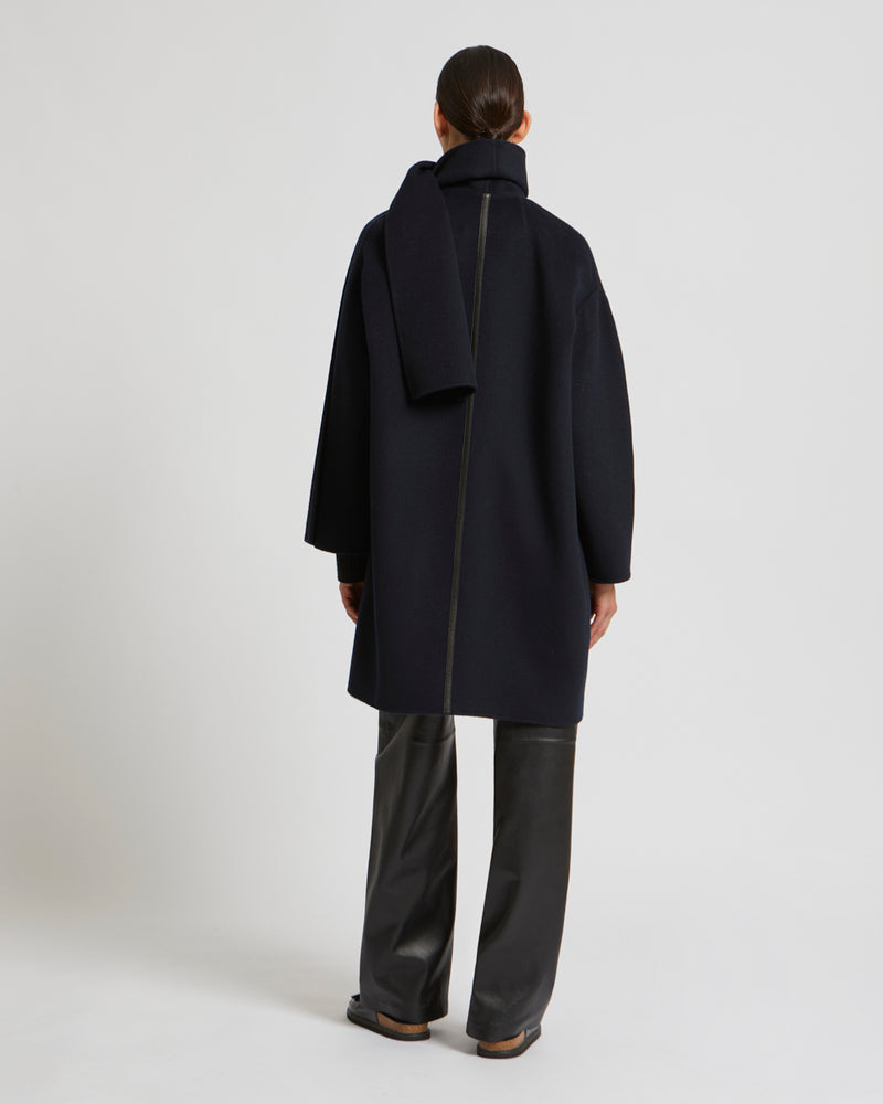 Cashmere wool coat with integrated scarf