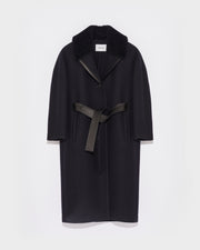 Manteau long en lainage et col en agneau mérinos