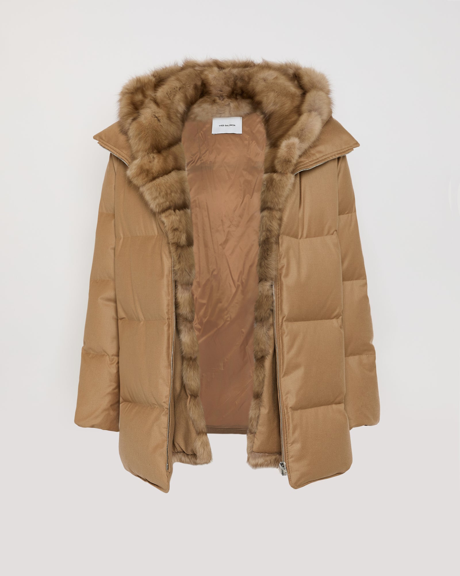 Flannel down jacket with detachable sable fur bib – Yves Salomon