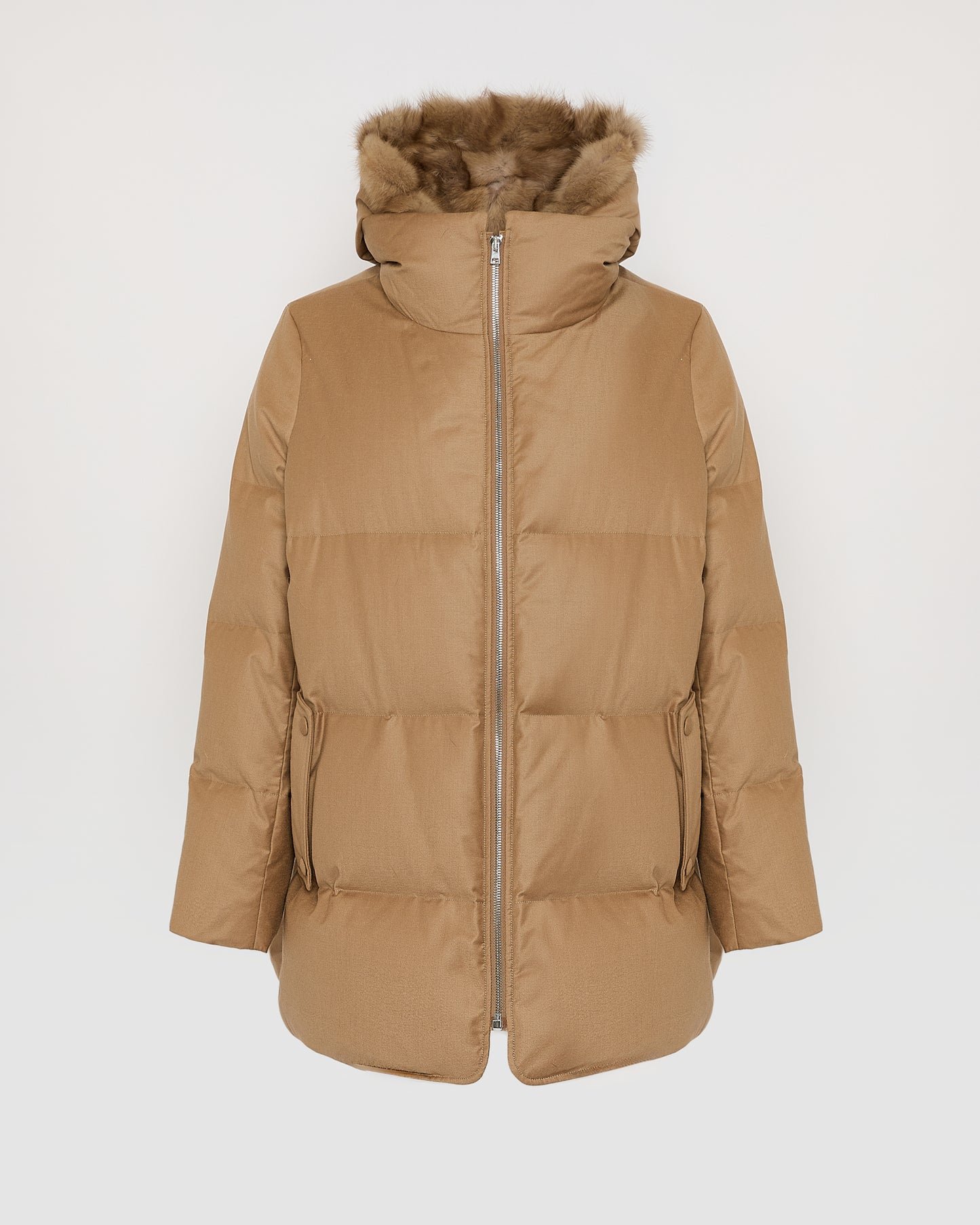 Doudoune en flanelle avec plastron amovible en fourrure de zibeline