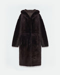 Manteau long à capuche en piel lainée