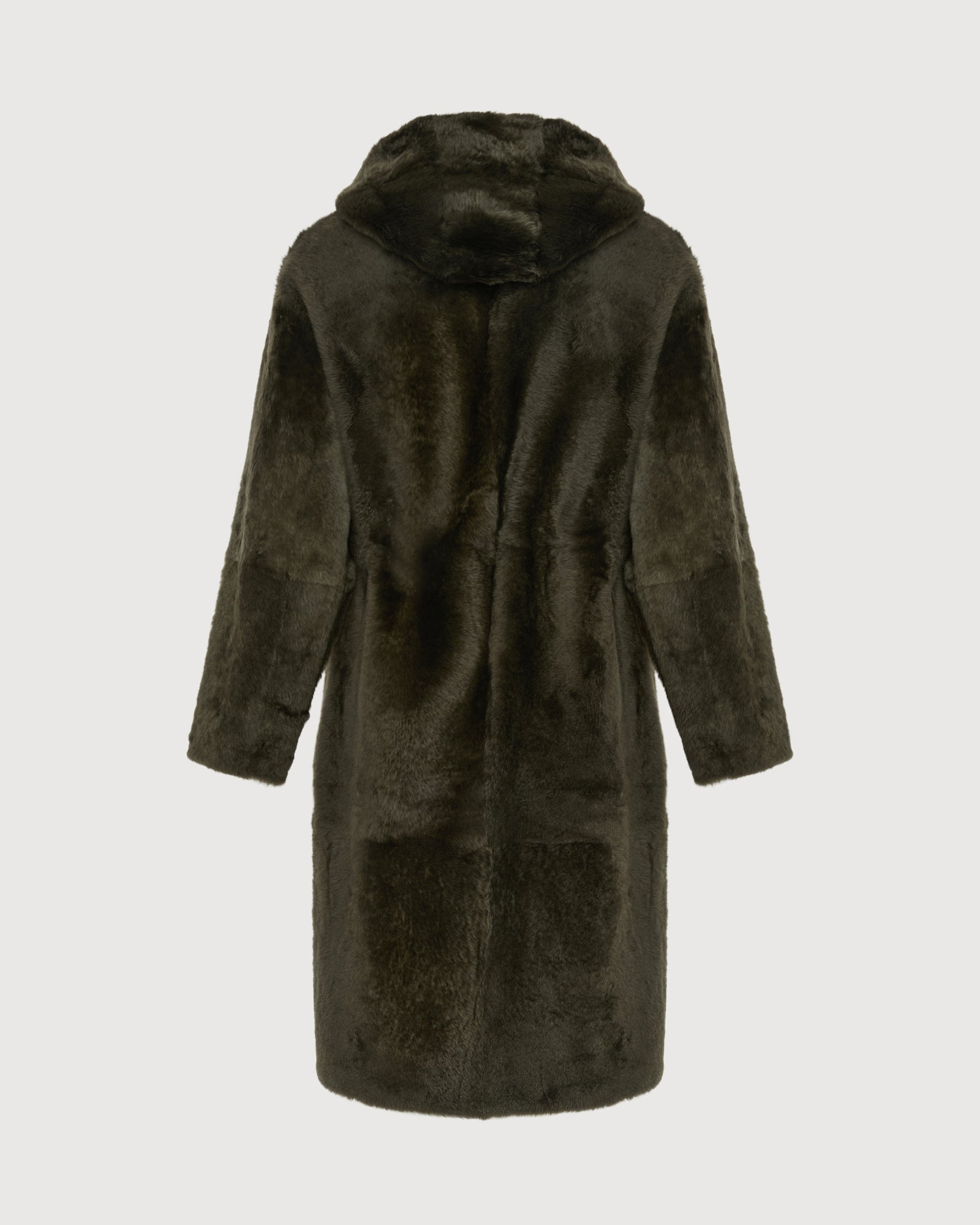 Manteau long réversible à capuche en peau lainée d'agneau -Yves Salomon