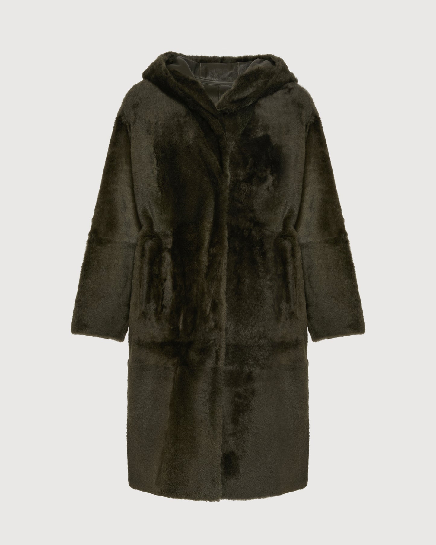 Manteau long réversible à capuche en peau lainée d'agneau -Yves Salomon