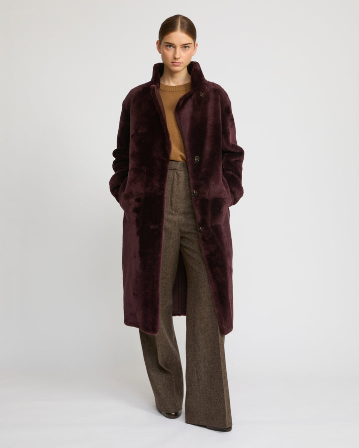 Manteau officier en peau lainée d'agneau mérinos