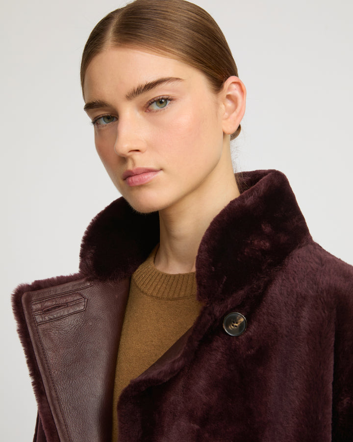 Manteau officier en peau lainée d'agneau mérinos