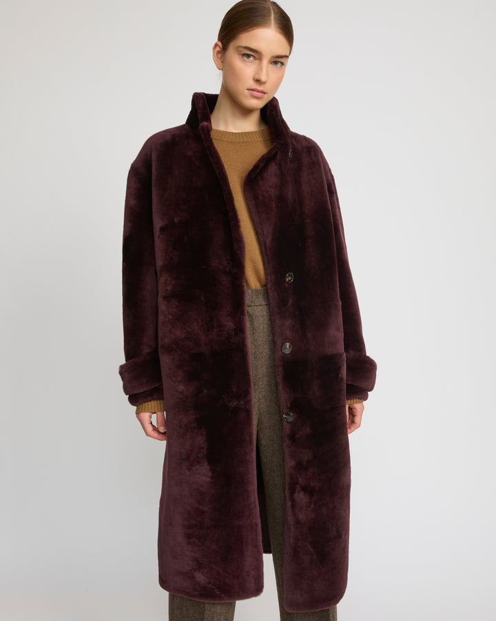 Manteau officier en peau lainée d'agneau mérinos