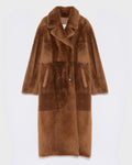 Manteau long à double booutonnage en peau lainée