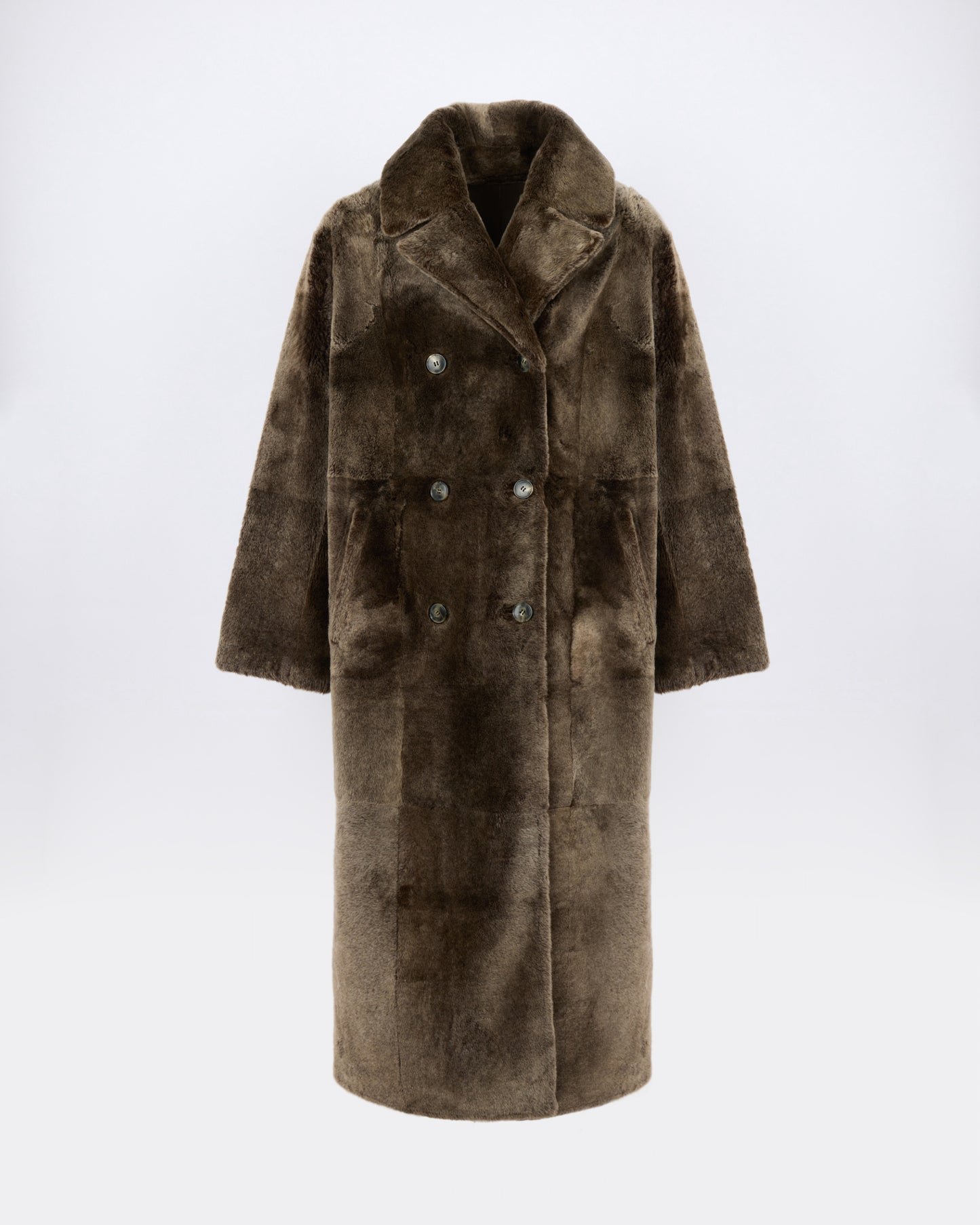 Manteau long à double boutonnage en peau lainée - Yves Salomon - Nouvelle collection Automne Hiver