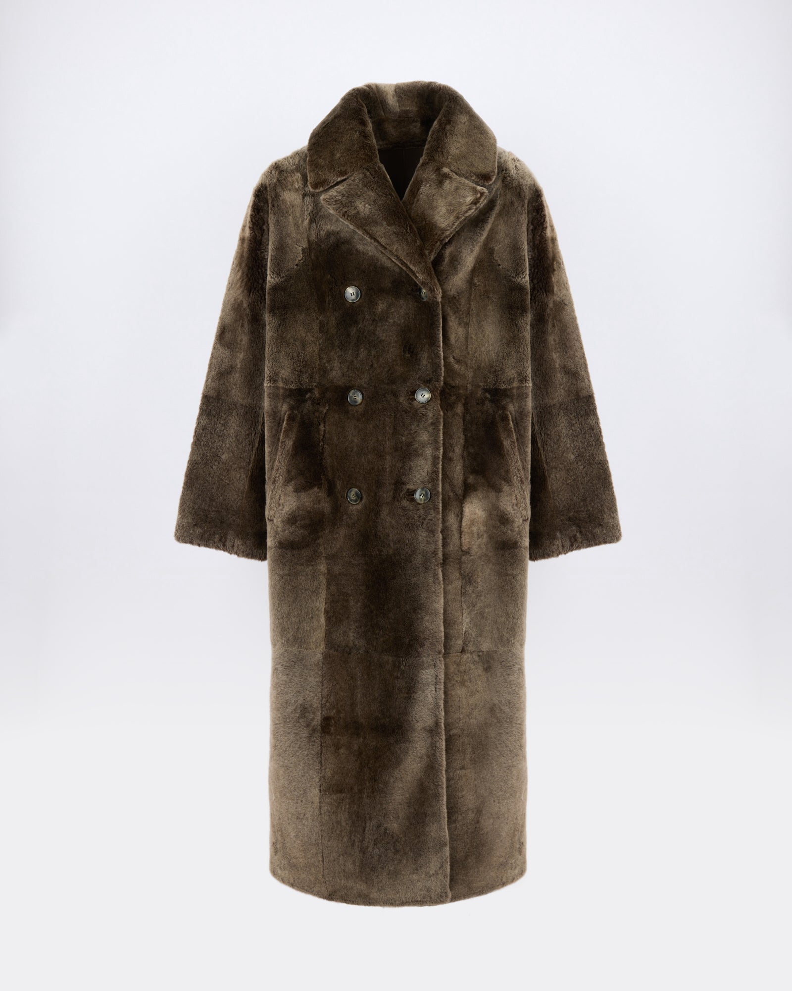 Manteau long à double boutonnage en peau lainée - Yves Salomon - Nouvelle collection Automne Hiver