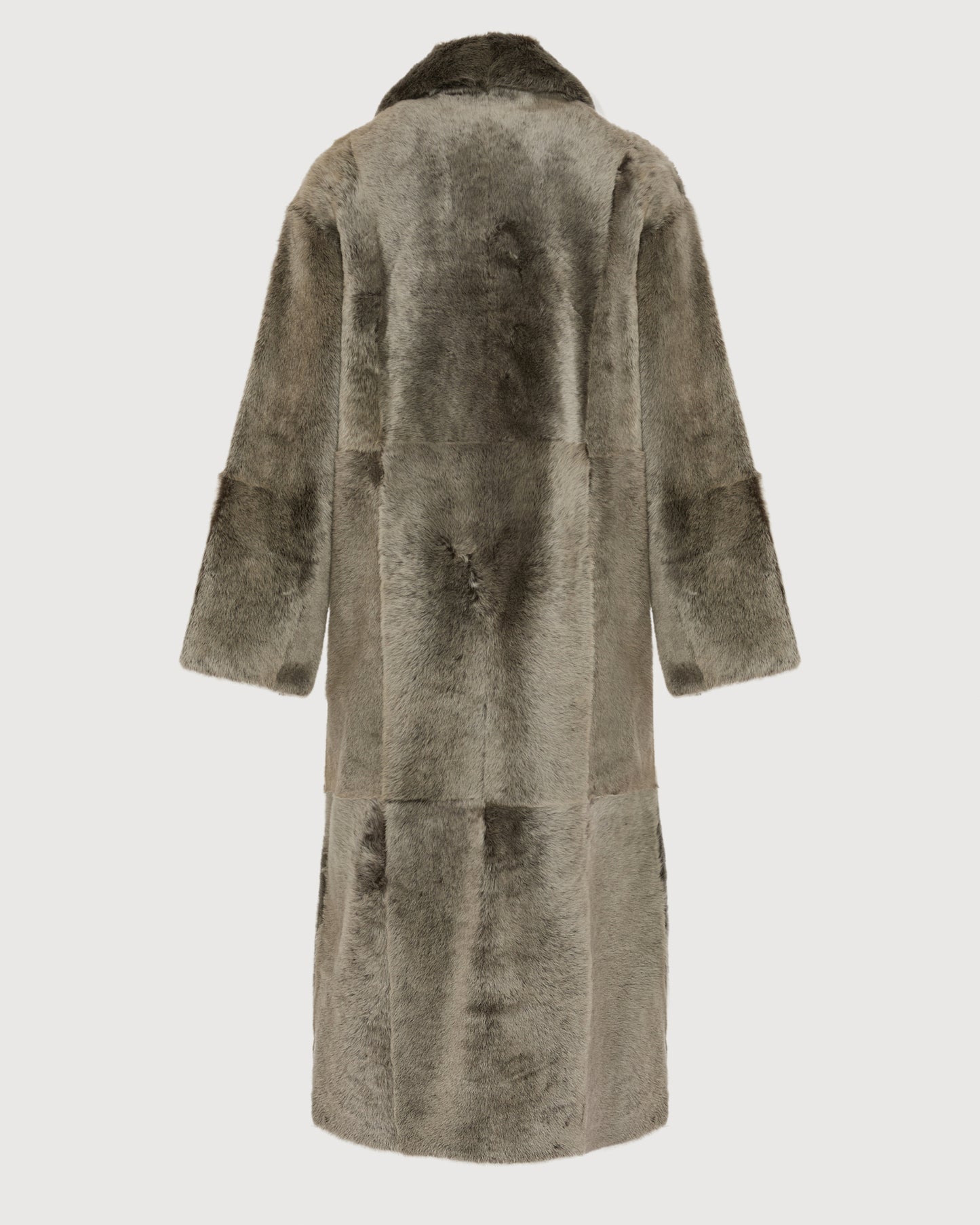 Manteau long à double boutonnage en peau lainée