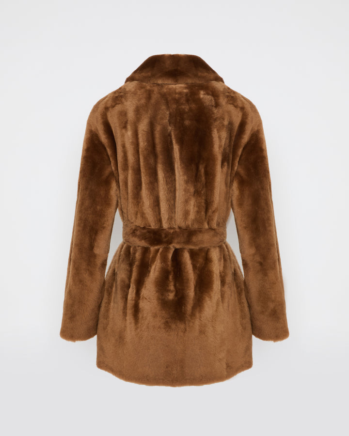 Black Friday 2025 - Yves Salomon - Manteau double boutonnage en peau lainée