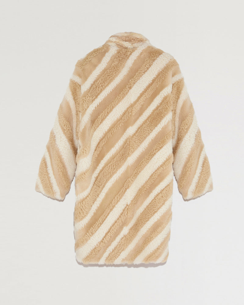 Manteau long en mérinos bouclé et peau lainée