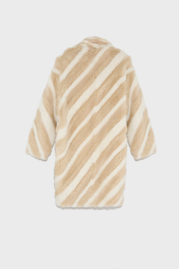 Manteau long en mérinos bouclé et peau lainée