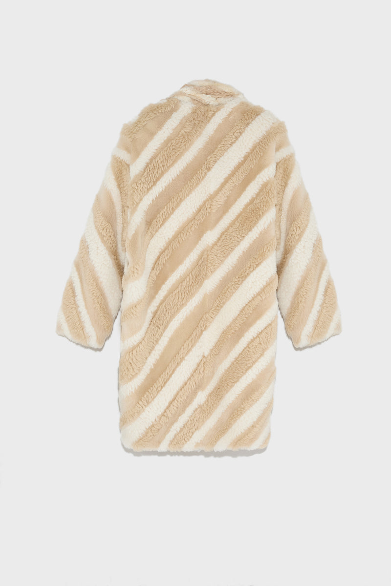 Manteau long en mérinos bouclé et peau lainée
