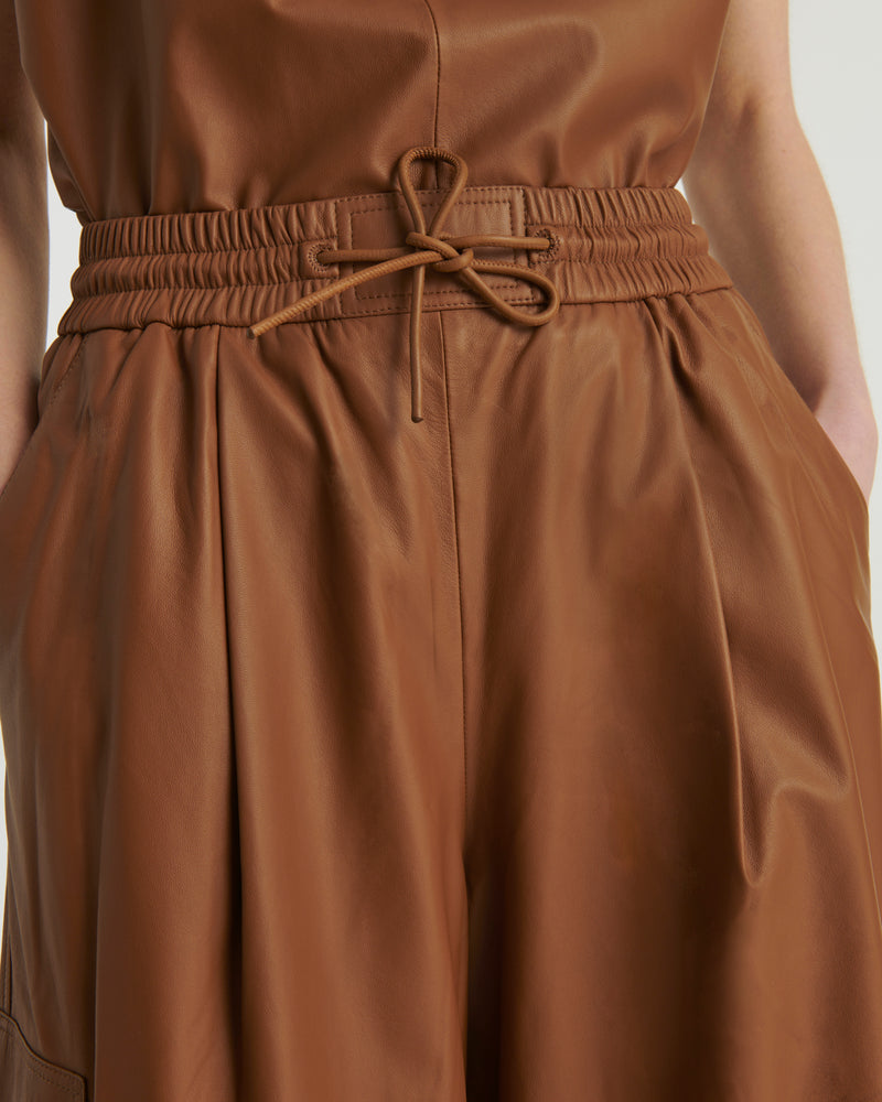 Leather cargo trousers - brown