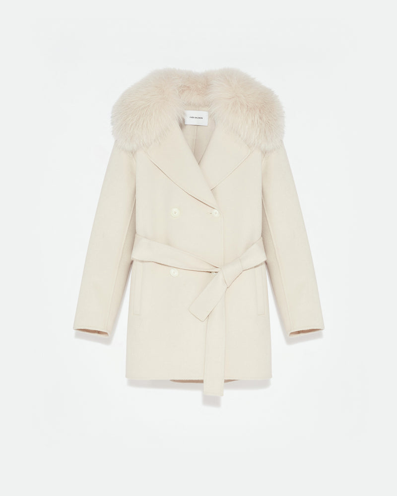 Cashmere wool peacot with fox fur collar