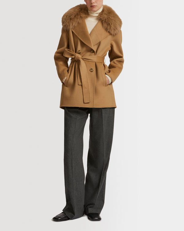 Veste caban en lainage cachemire et col en renard
