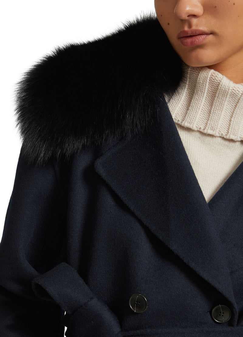Veste caban en lainage cachemire et col en renard