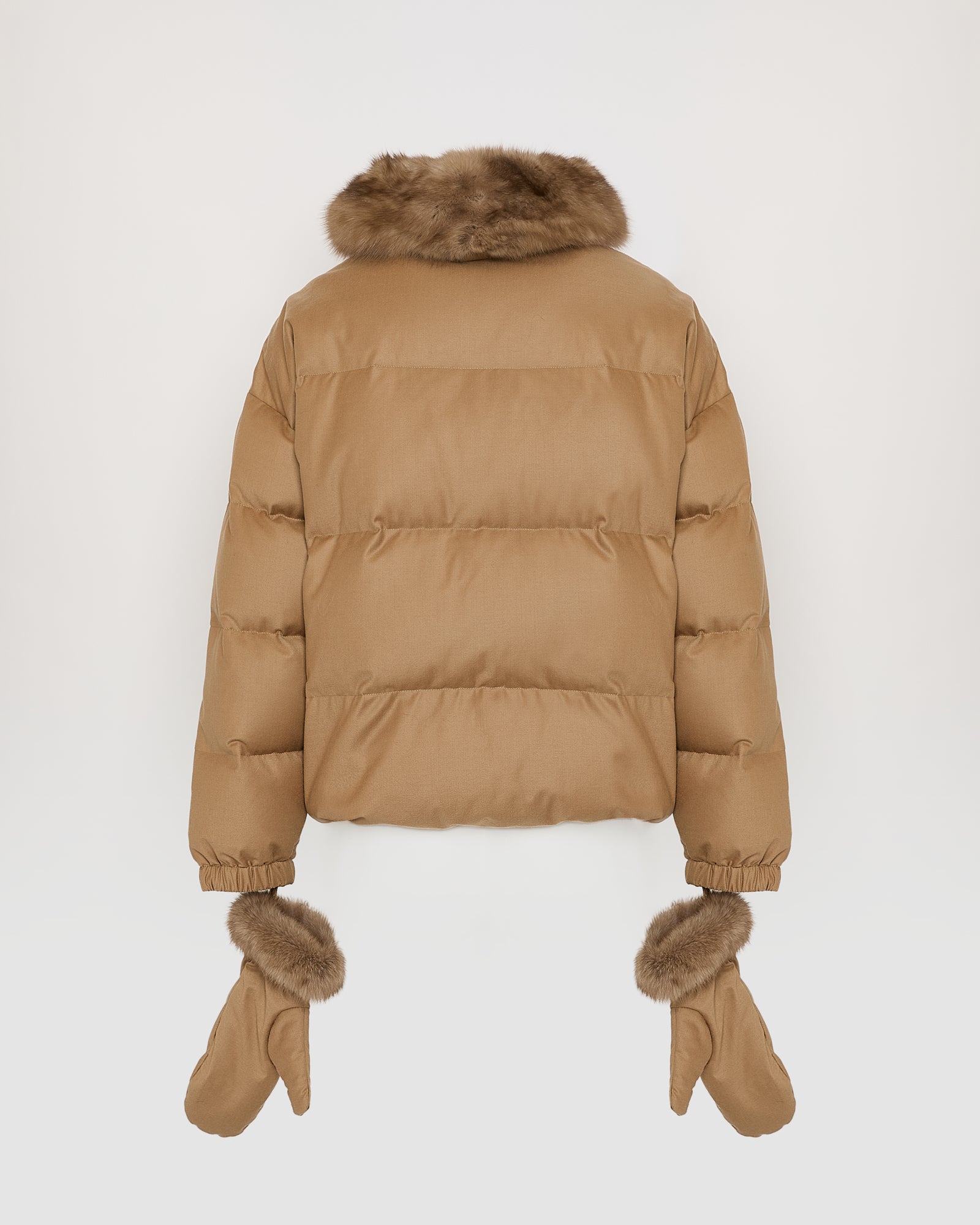 フランネル素材のショートダウンジャケット セーブルカラー – キャメル