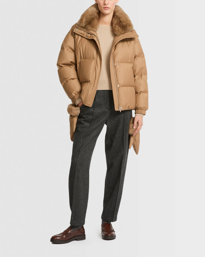 Doudoune courte en tissu flanelle Loro Piana avec col en fourrure de zibeline