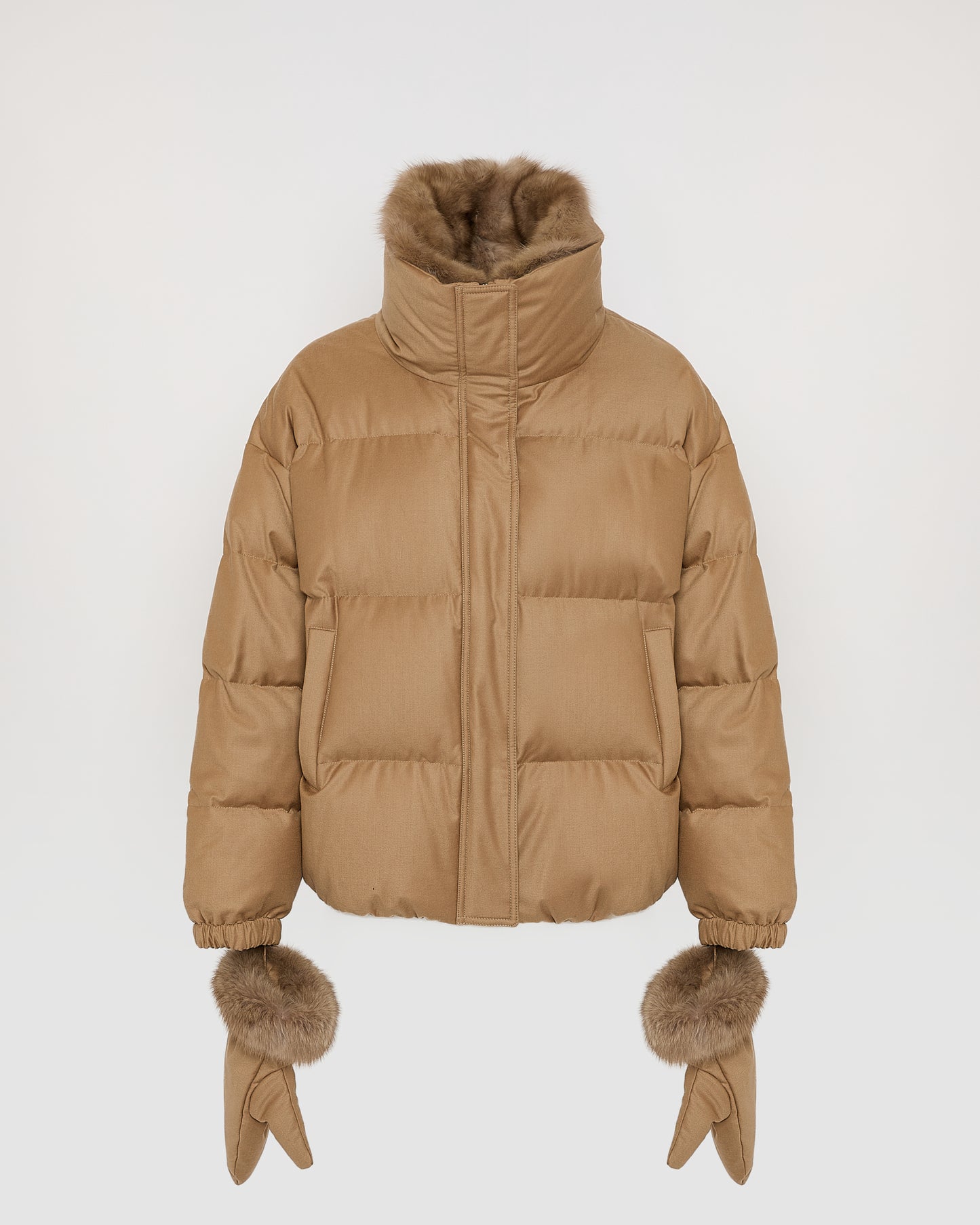 Doudoune courte en tissu flanelle Loro Piana avec col en fourrure de zibeline