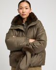 Short down jacket made with Loro Piana flannel and sable fur