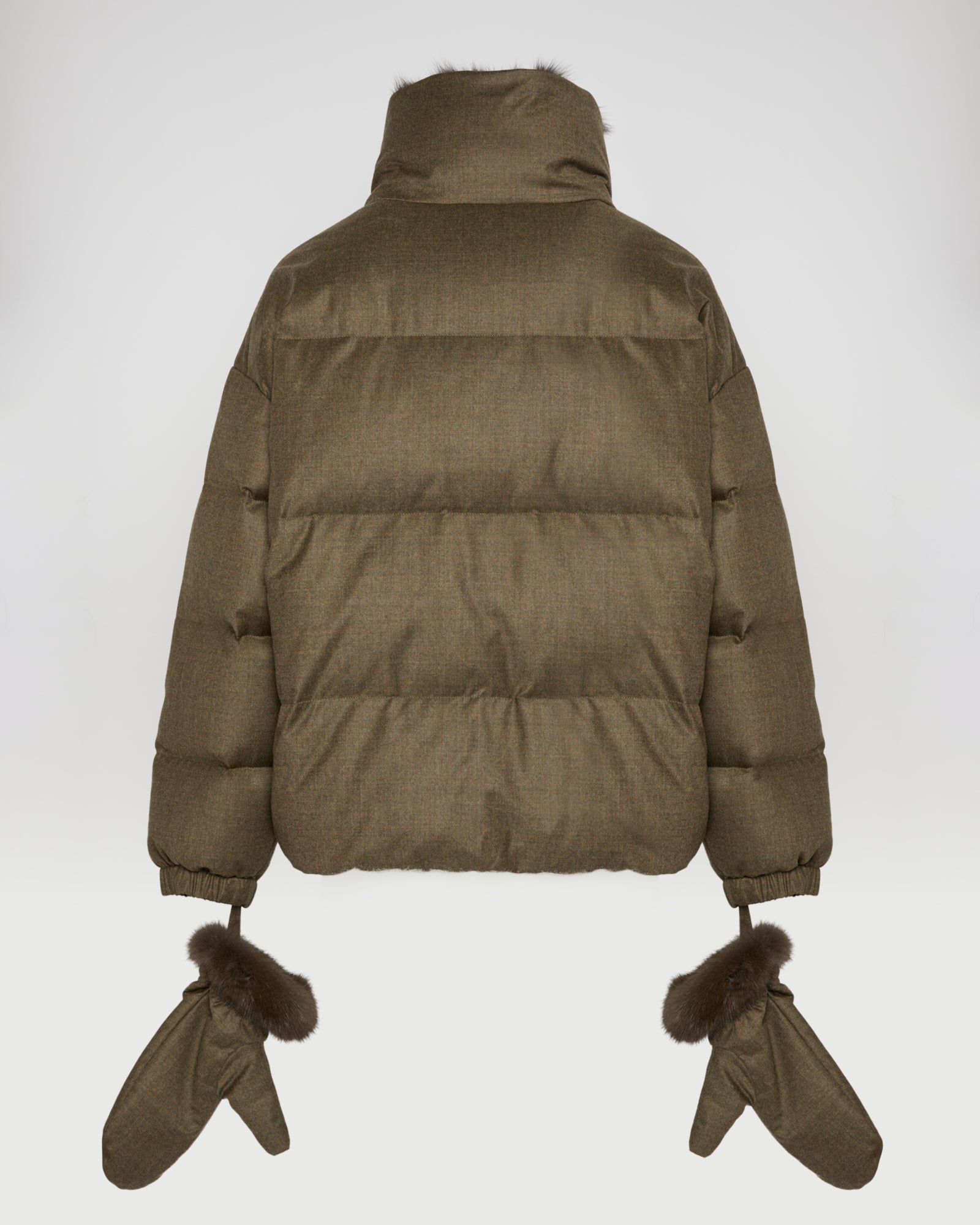 Short down jacket made with Loro Piana flannel and sable fur