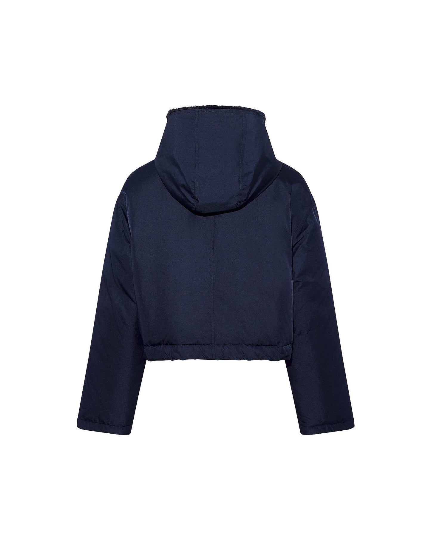 Veste croppée en tissu technique et vison long poil