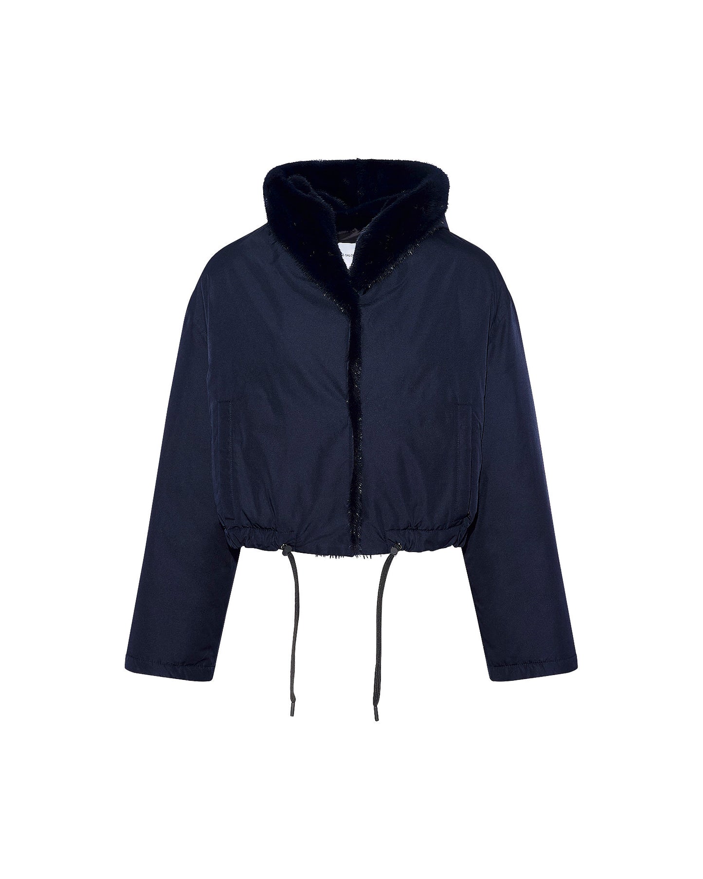 Veste croppée en tissu technique et vison long poil