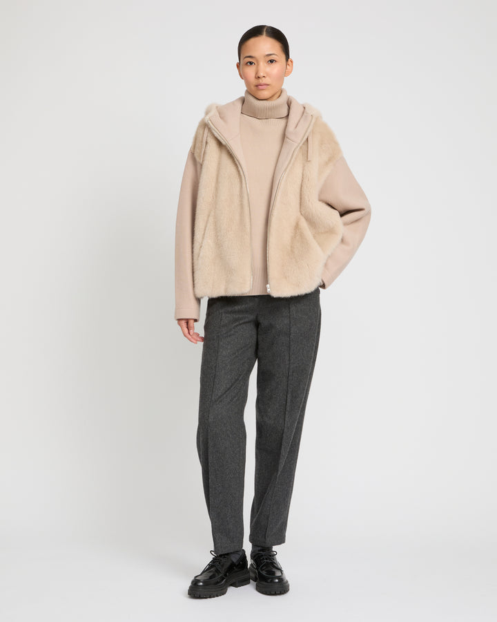 Reversible Hooded Jacket in Mink and Technical Fabric