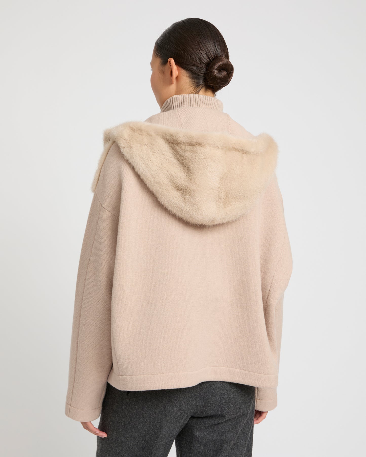 Reversible Hooded Jacket in Mink and Technical Fabric