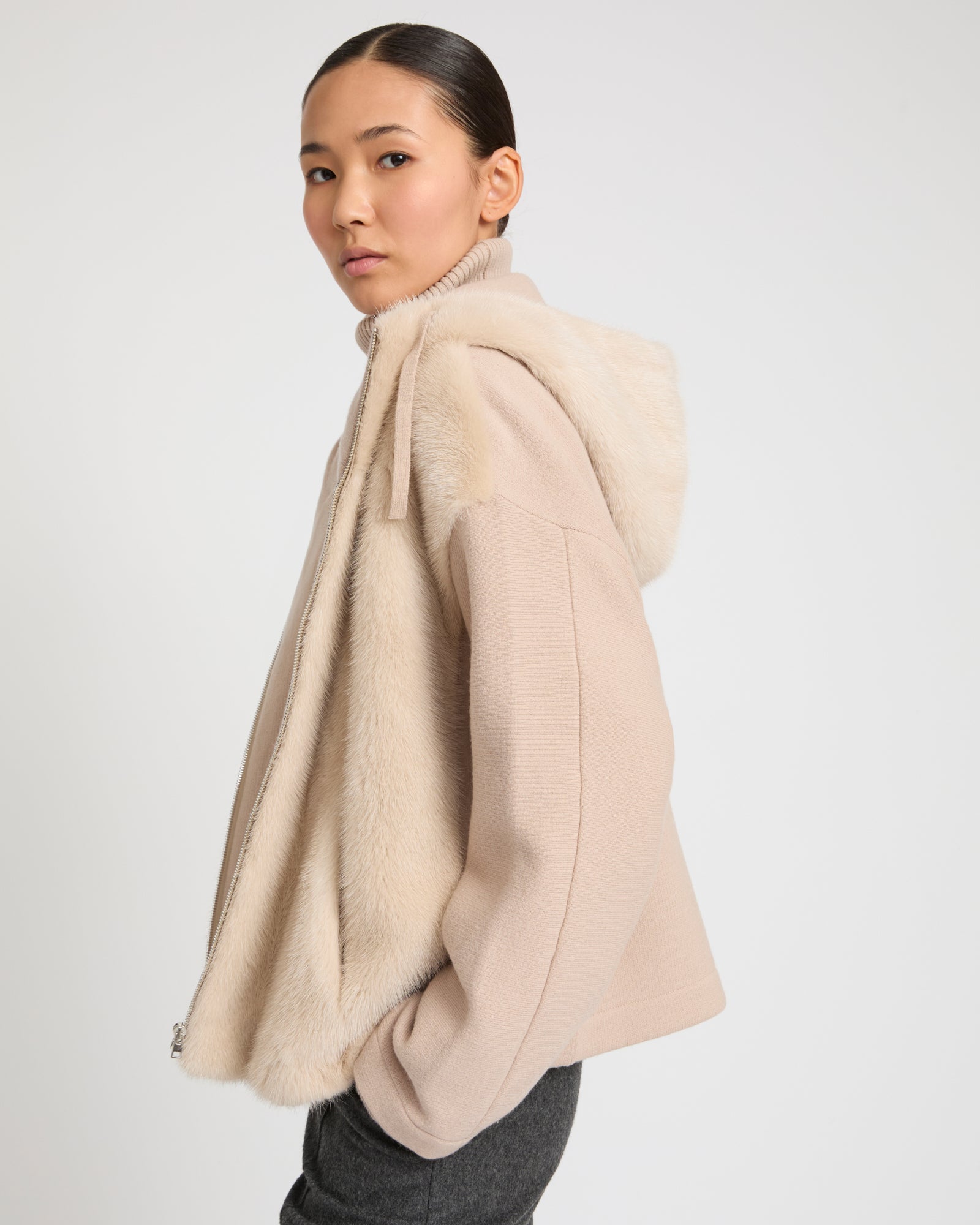 Hooded Jacket in Mink and Technical Fabric – Yves Salomon
