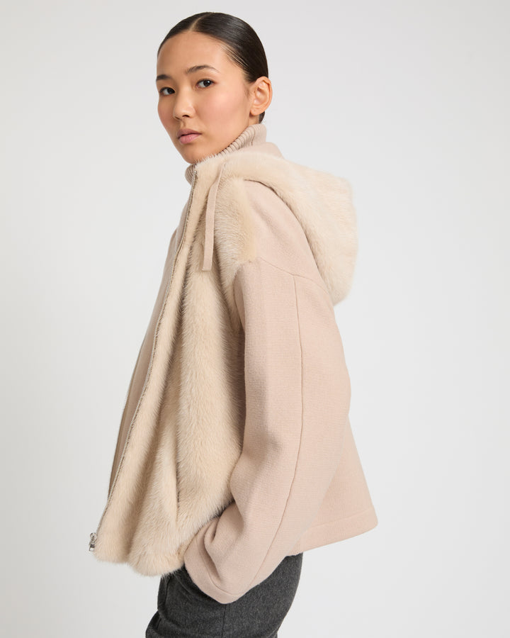 Reversible Hooded Jacket in Mink and Technical Fabric