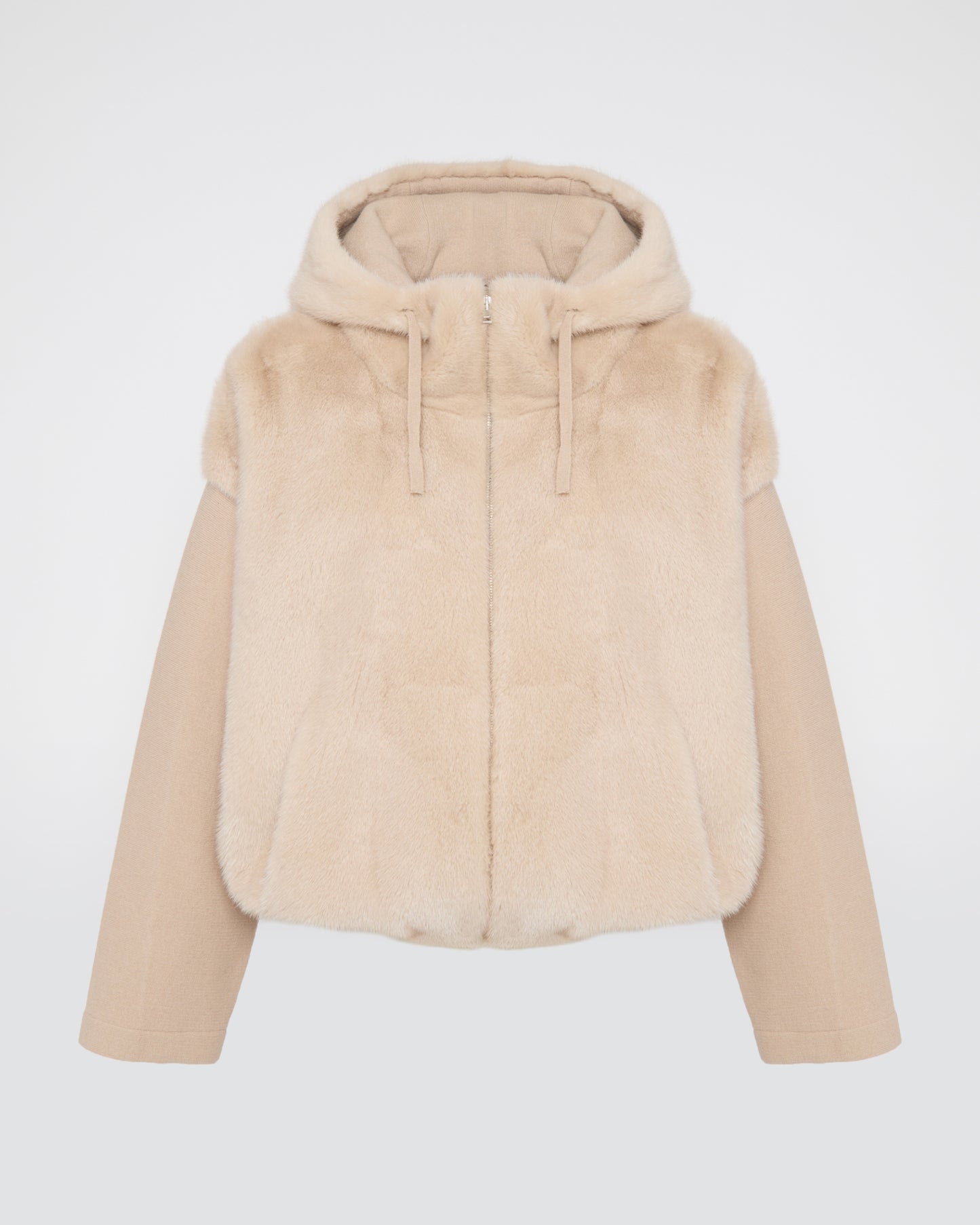 Reversible Hooded Jacket in Mink and Technical Fabric