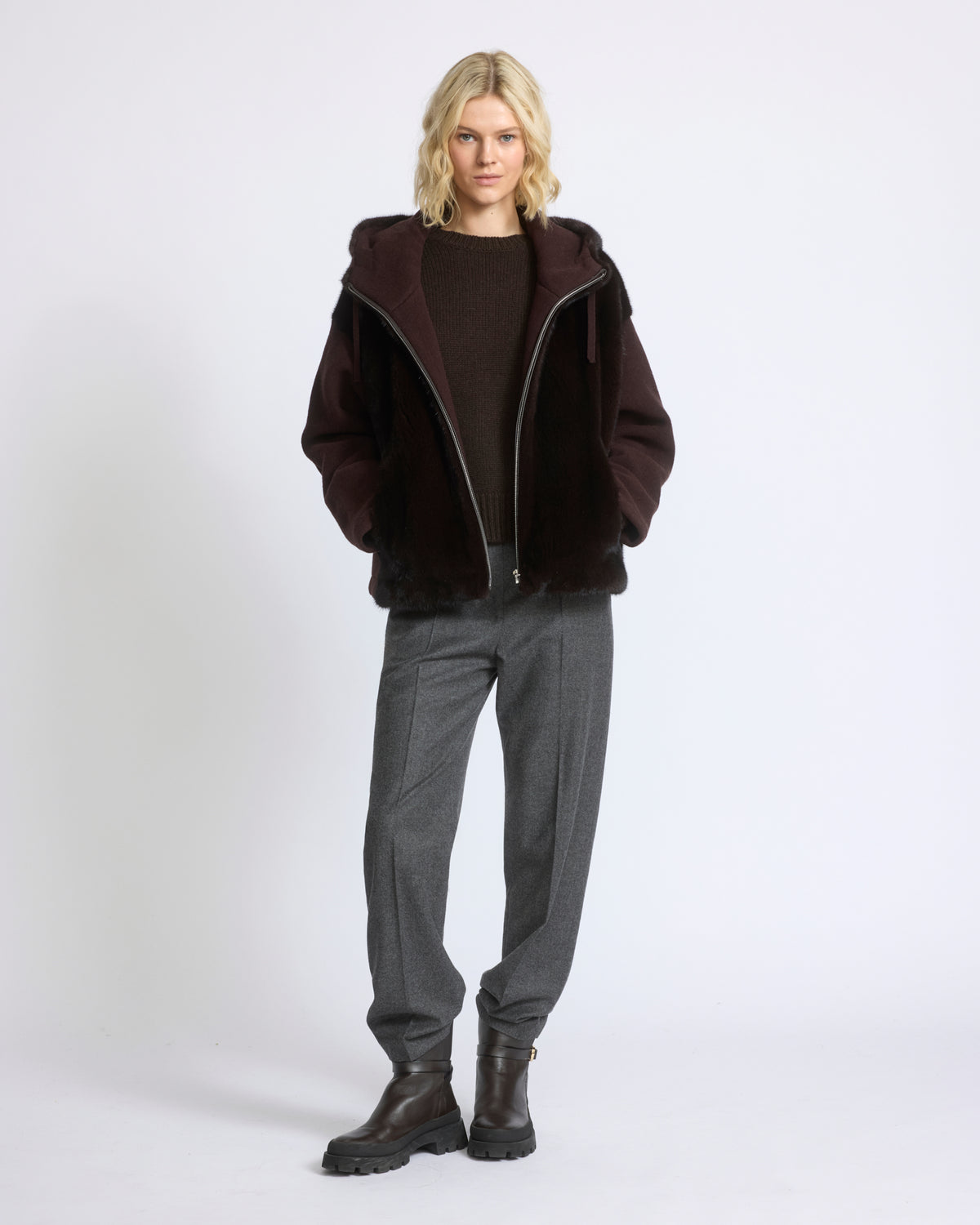 Veste à capuche en fourrure de vison et tissu technique - Yves Salomon - Nouvelle collection Automne Hiver