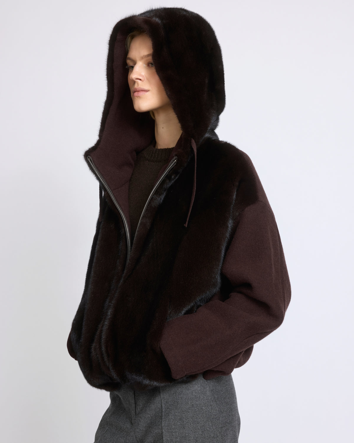 Veste à capuche en fourrure de vison et tissu technique - Yves Salomon - Nouvelle collection Automne Hiver