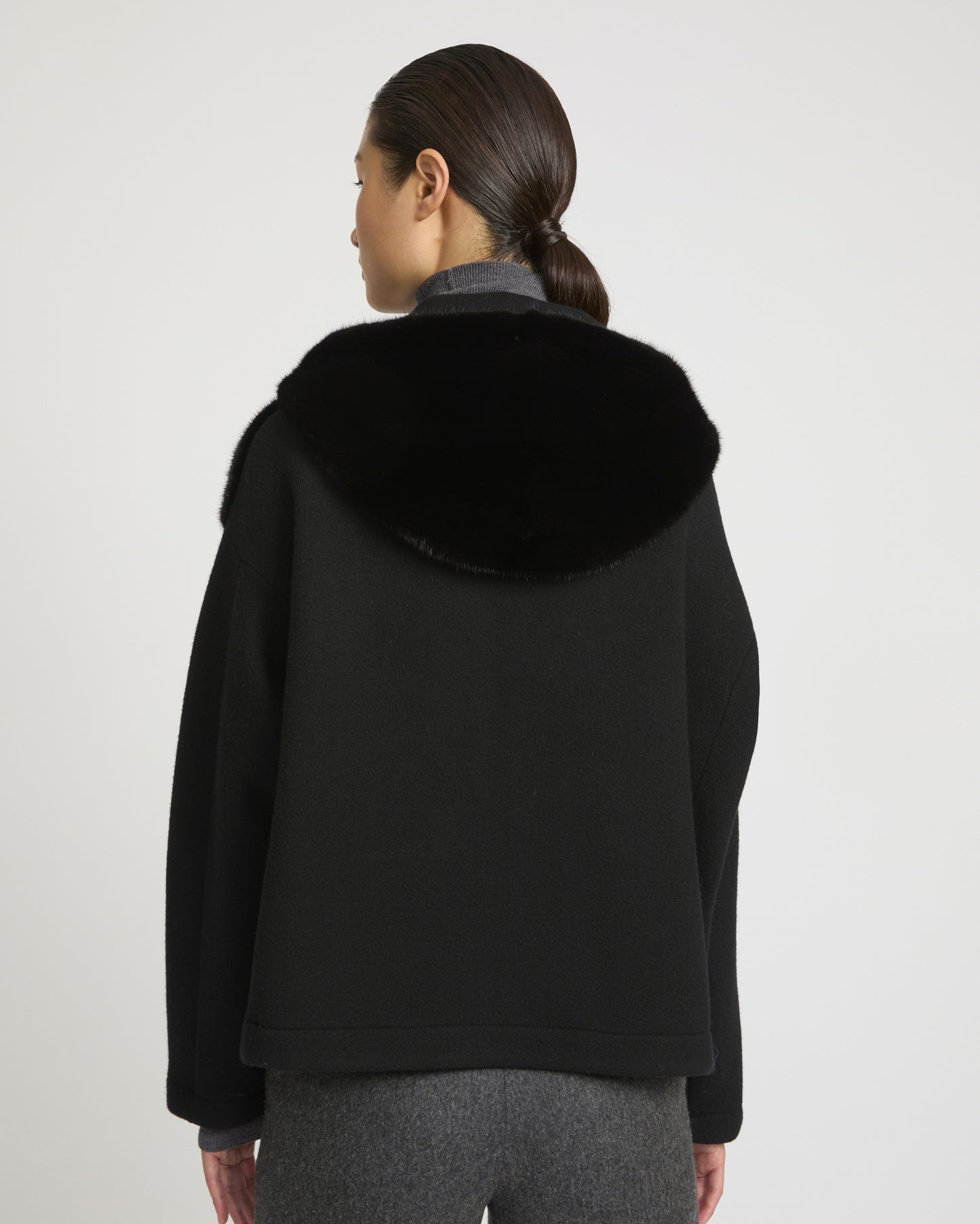 Reversible Hooded Jacket in Mink and Technical Fabric