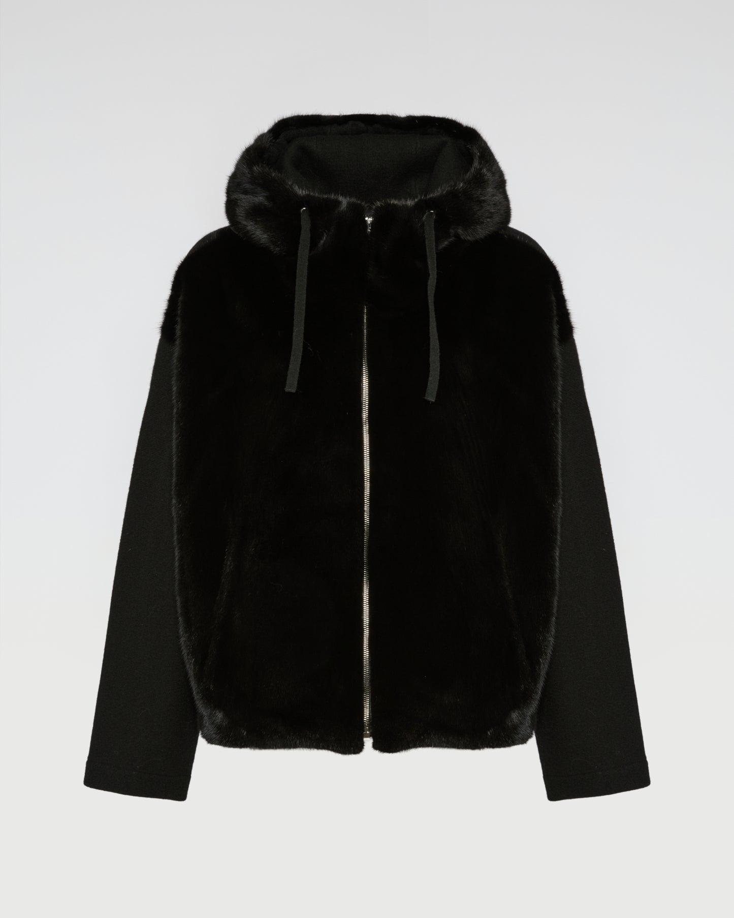 Reversible Hooded Jacket in Mink and Technical Fabric
