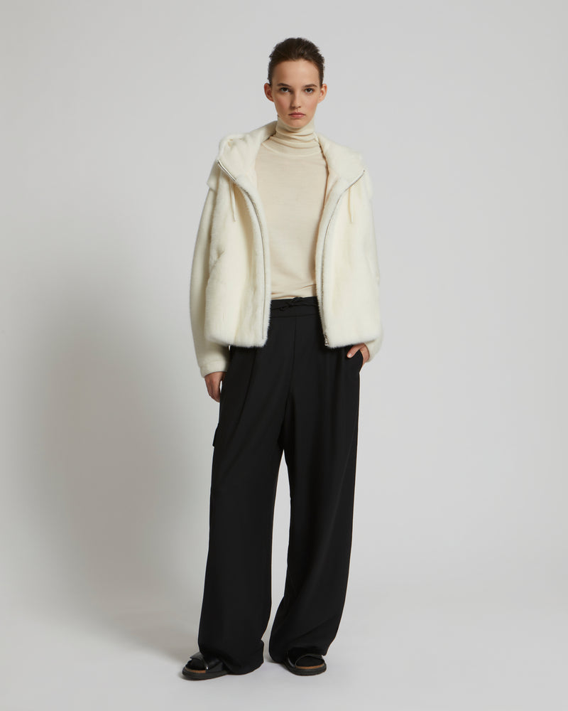 Hooded jacket in knit and mink fur