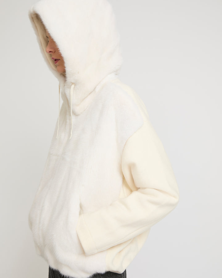 Veste à capuche en maille et fourrure de vison