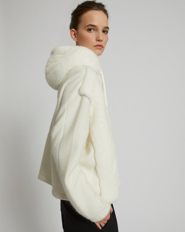 Hooded jacket in knit and mink fur