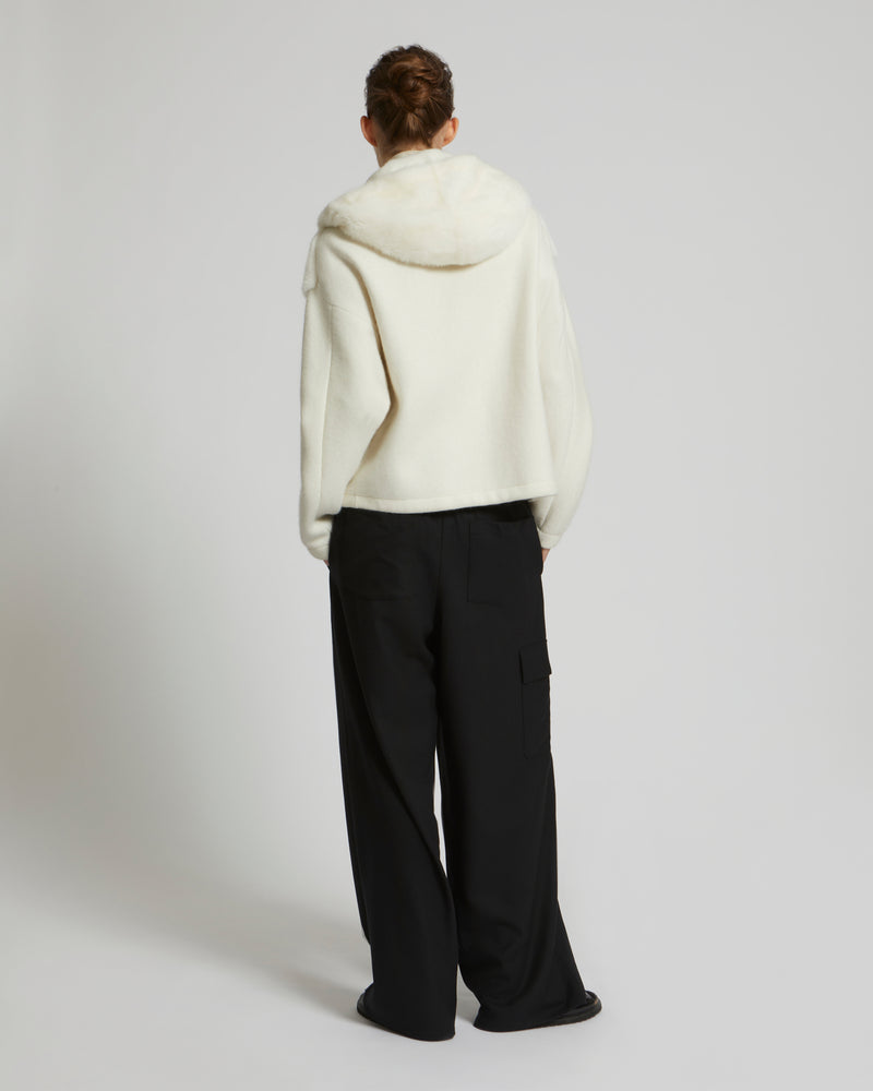 Hooded jacket in knit and mink fur