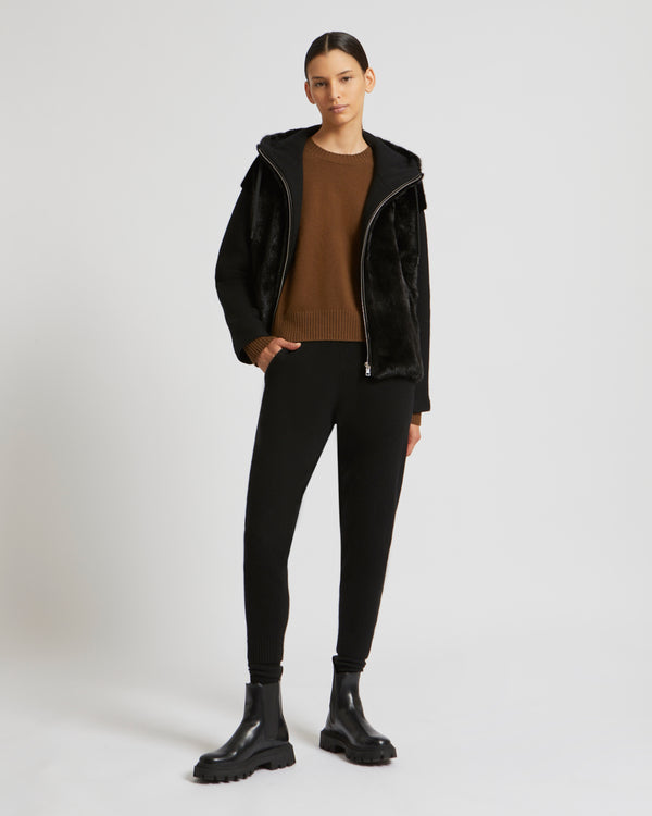 Veste à capuche en maille et vison