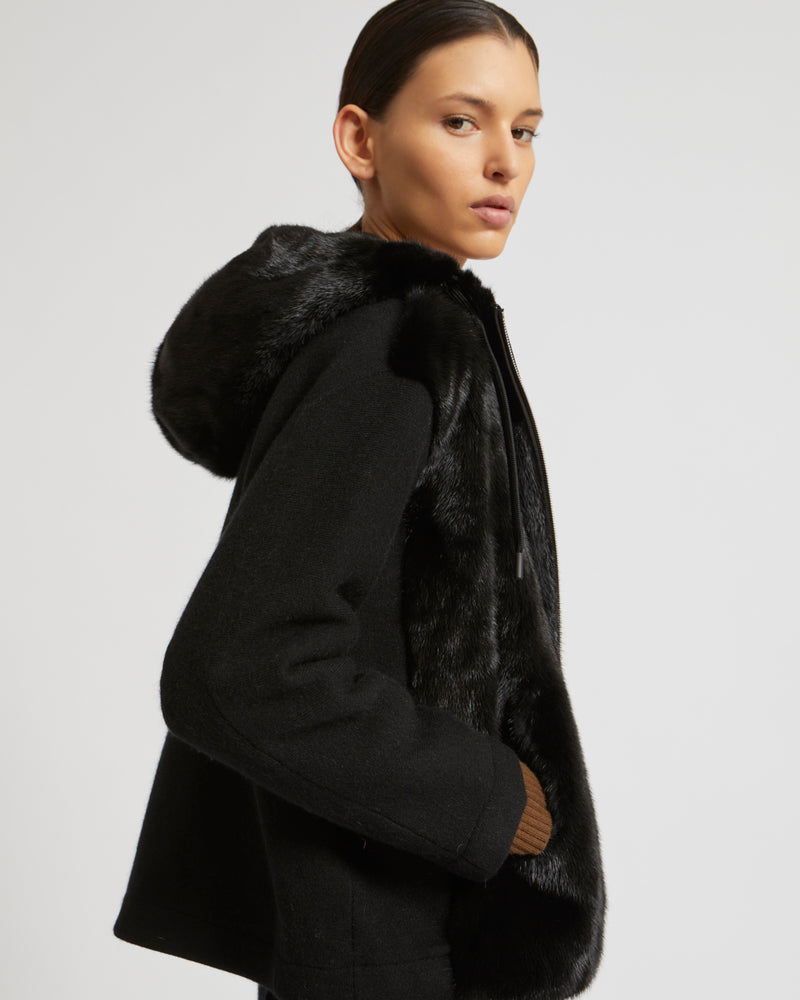 Veste à capuche en maille et vison