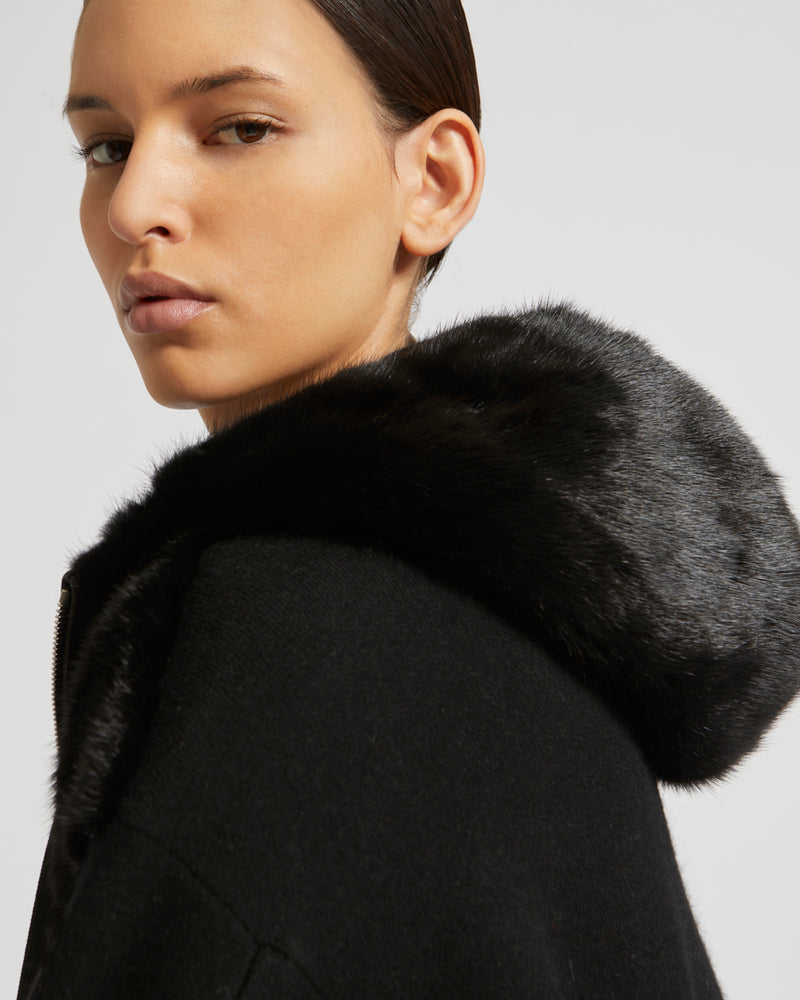 Veste à capuche en maille et vison