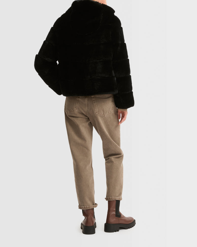Parka courte réversible en tissu technique et lapin rex