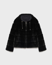 Parka courte réversible en tissu technique et lapin rex