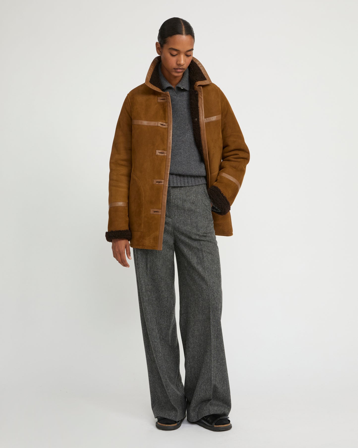 Manteau canadienne en agneau Mérinos suède