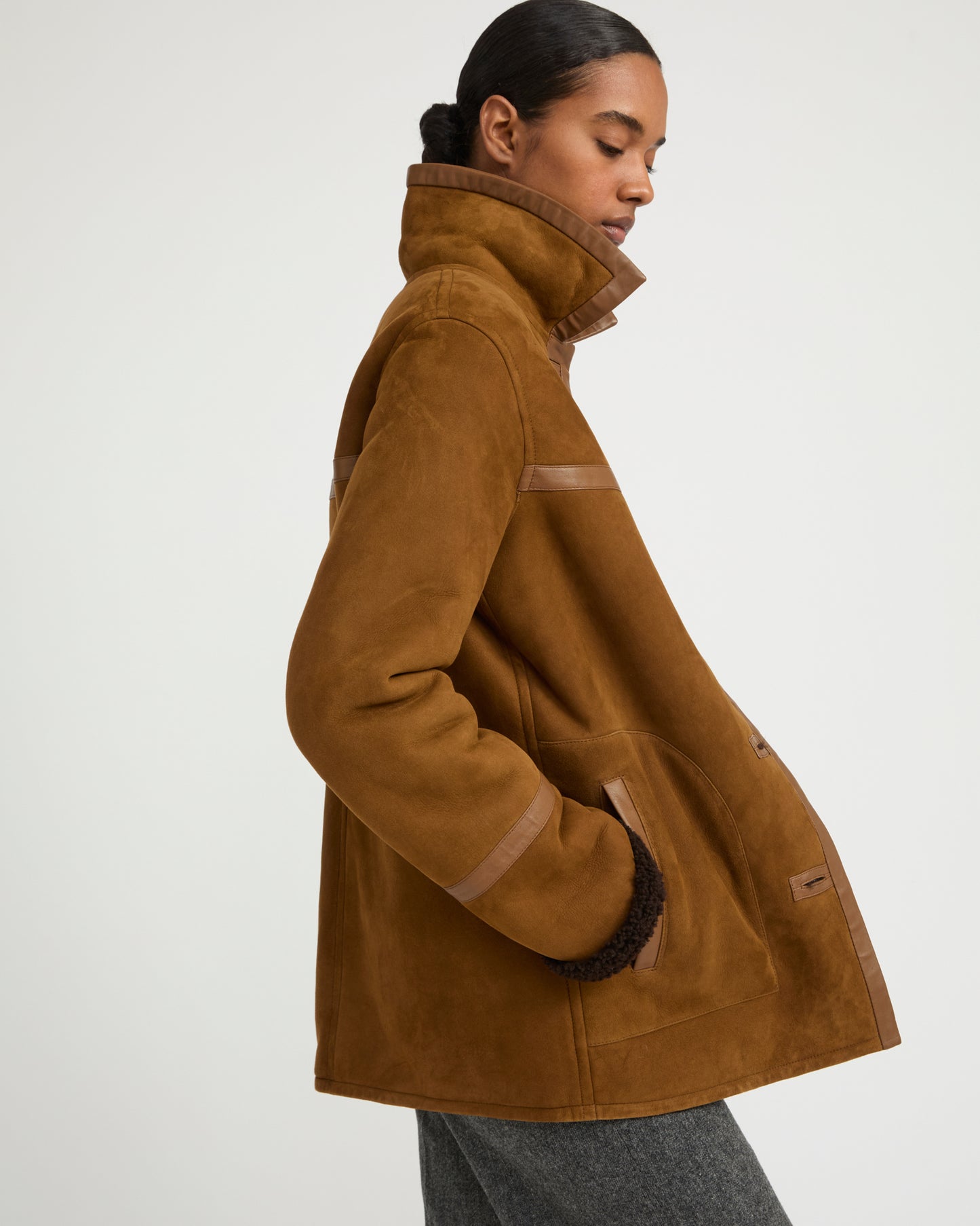 Manteau canadienne en agneau Mérinos suède