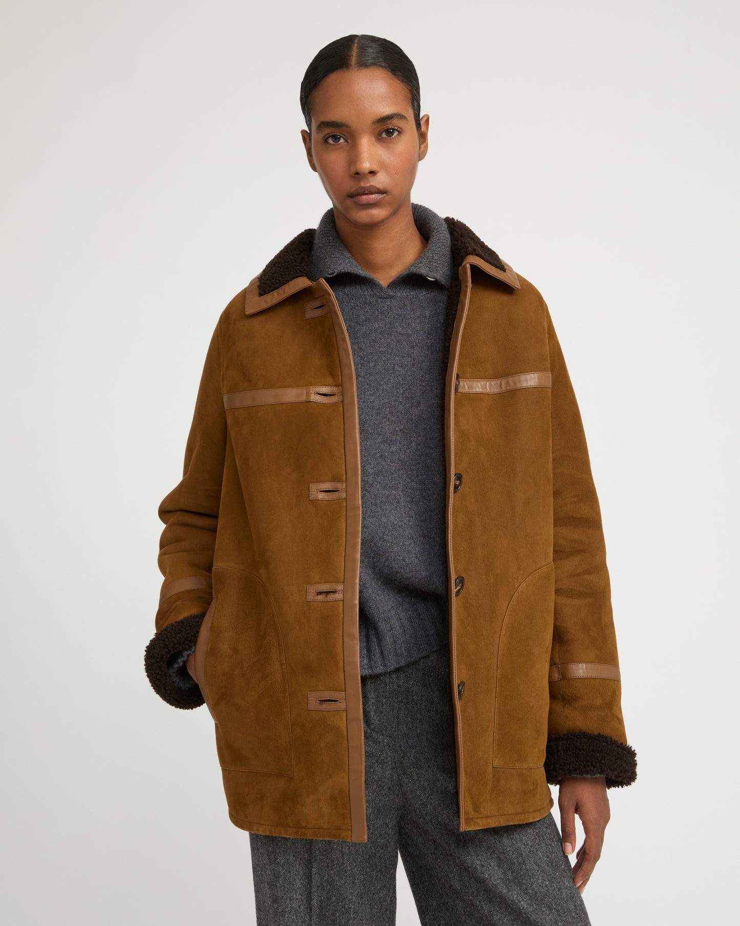 Manteau canadienne en agneau Mérinos suède